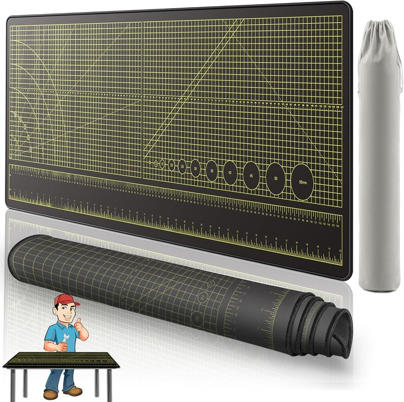 2F22E ‌ Premium Portable Workbench Mat 43.31"x15.75" Inch - Non-Slip Dual Measuring Scales & Angle Guides - Durable Table Protector for Workshops, Crafts & DIY - Image 1